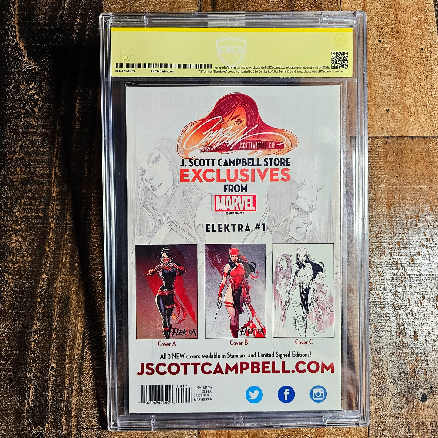 Elektra #1 CBCS 9.8 Signed J Scott Campbell 2017